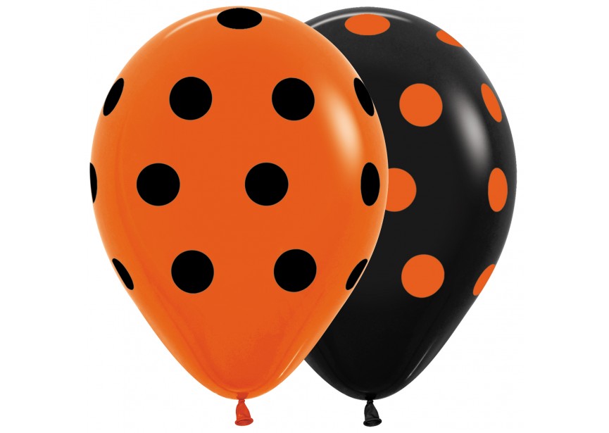 balloon-sempertex-groothandel-distributeur-importeur-ballonnen-balloons-latex-foil-modelleerballonnen-Polka dots -Orange-Black