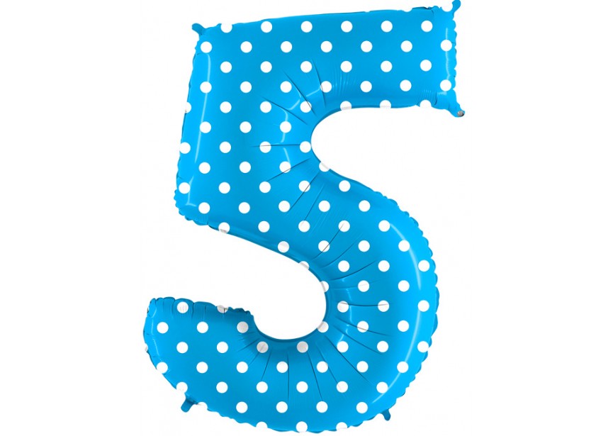 sempertex-europe-ballonnen-groothandel-ballons-distributeur-bubbles-foil-qualatex-anagram-Number 5 - Blue - White Dots