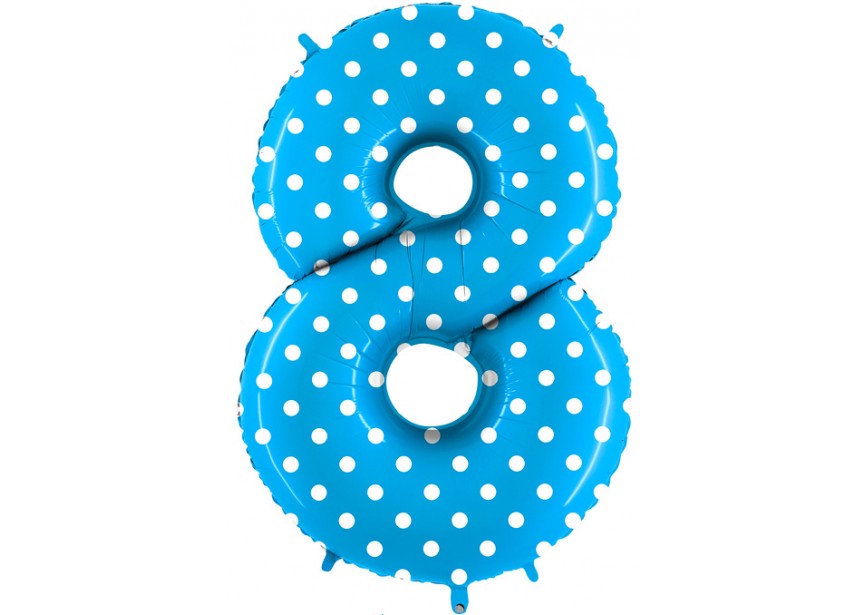 sempertex-europe-ballonnen-groothandel-ballons-distributeur-bubbles-foil-qualatex-anagram-Number 8 - Blue - White Dots