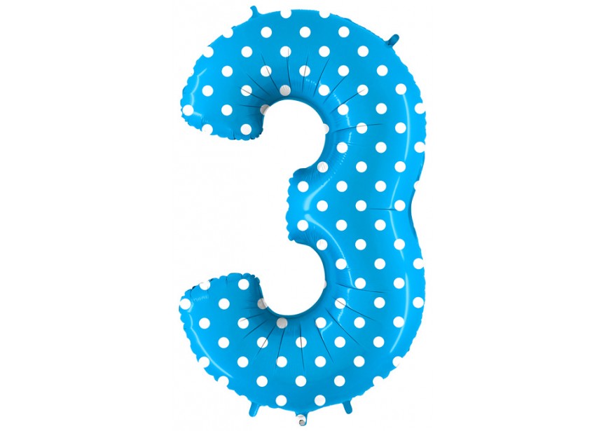 sempertex-europe-ballonnen-groothandel-ballons-distributeur-bubbles-foil-qualatex-anagram-Number 3 - Blue - White Dots