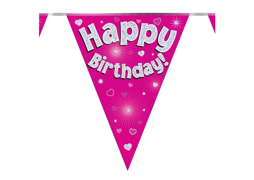 Party Flags - Happy Birthday - Pink - 11 Flags -  Pcsm - 6 pcs