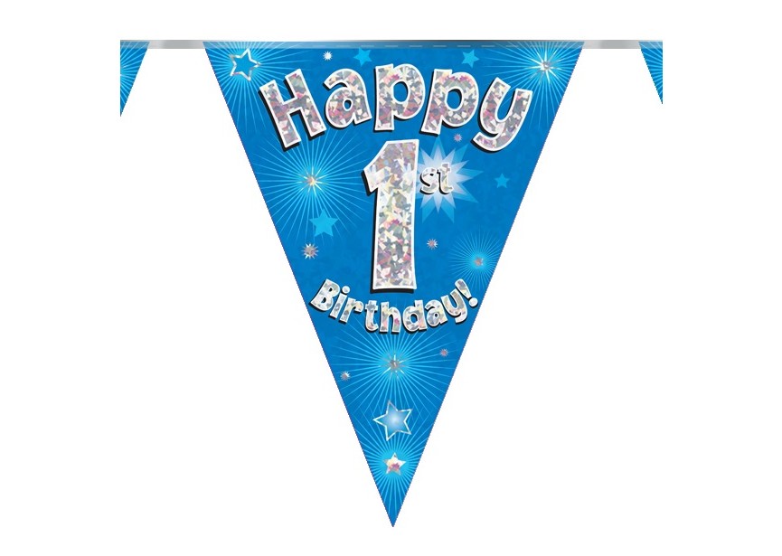 Party Flags - Happy 1st Birthday - Blue - 6 Stuks