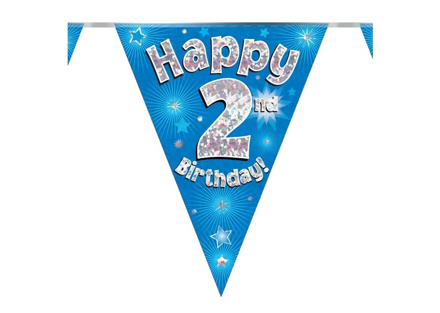 Party Flags - Happy 2nd Birthday - Blue - 6 Stuks