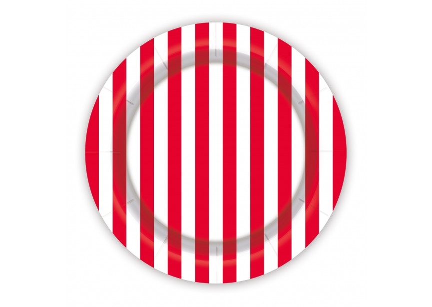 Plate - Stripes - Red - 015 - 18 cm - 8 Pcs