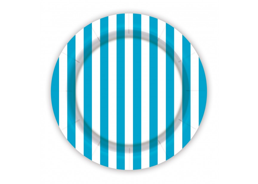Plate - Stripes - Caribbean Blue - 038 - 18 cm - 8 Pcs