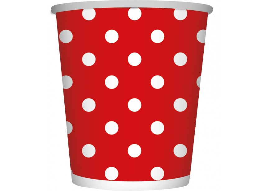 Cup - Polka Dots - Red - 015 - 266 ml - 8 Pcs