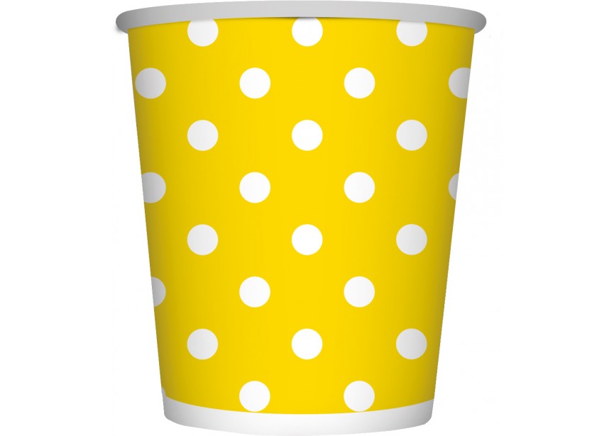 Cup - Polka Dots - Yellow - 020 - 266 ml - 8 Pcs