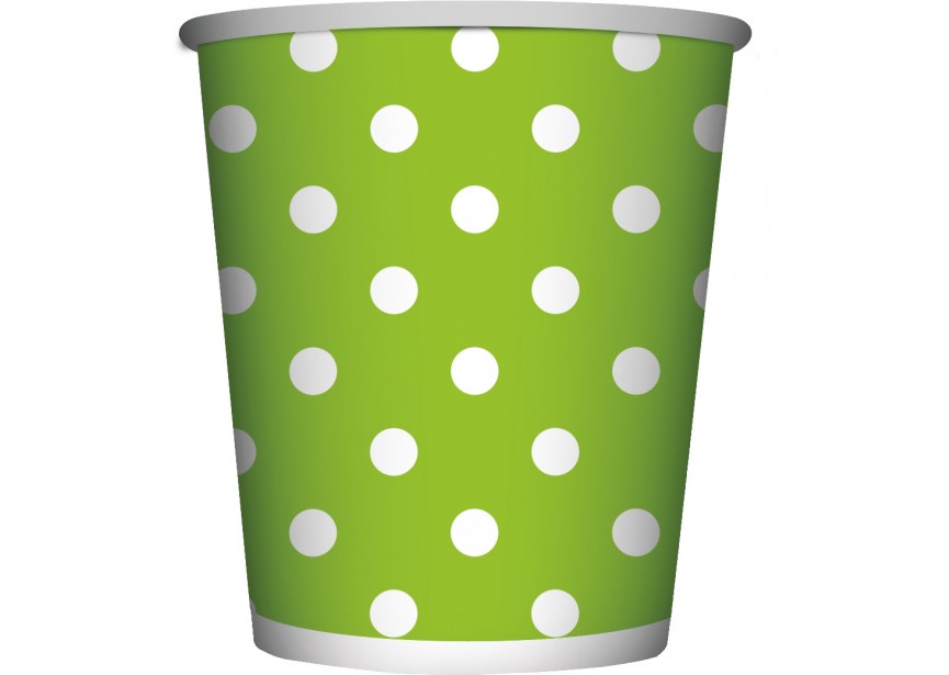 Cup - Polka Dots - Lime Green - 031 - 266 ml - 8 Pcs