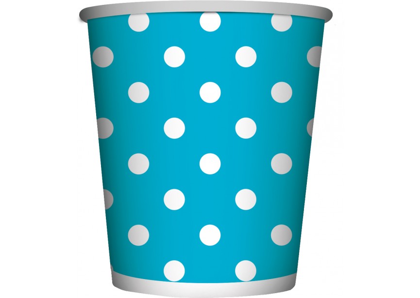 Cup - Polka Dots - Caribbean Blue - 038 - 266 ml - 8 Pcs