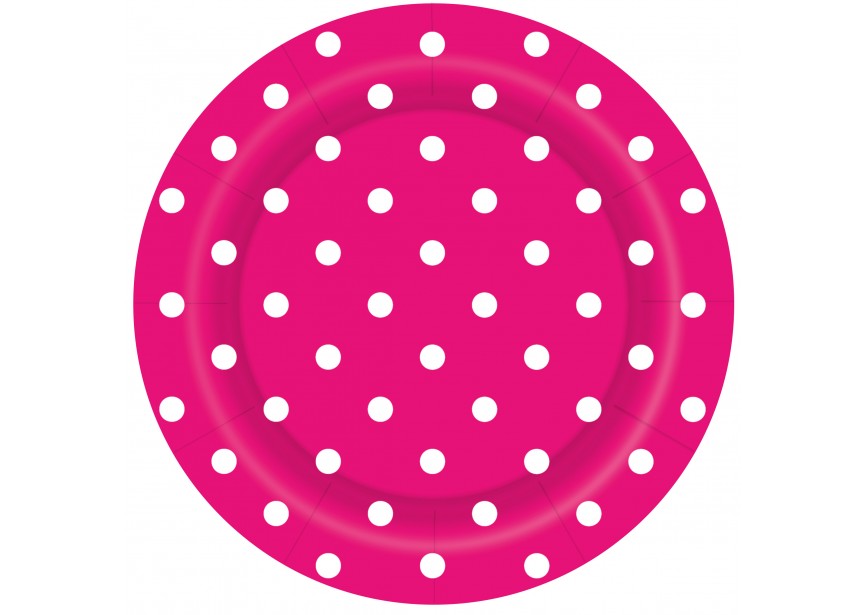 Plate - Polka Dots - Fuchsia - 012 - 18 cm - 8 Pcs