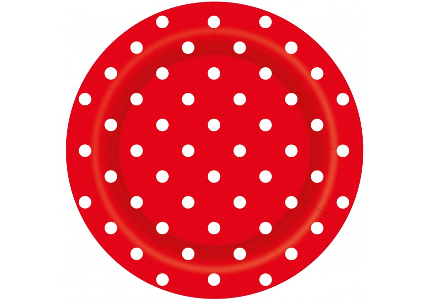Plate - Polka Dots - Red - 015 - 18 cm - 8 Pcs
